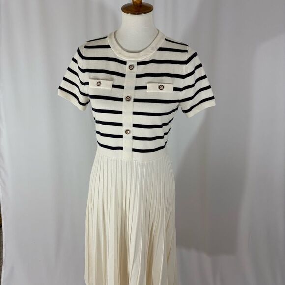 Zesica Striped Black and White Sweater Dress - Picture 1 of 7